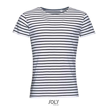 Mens Round Neck Striped T-Shirt Miles - 904 - BIANCO-BLU NAVY