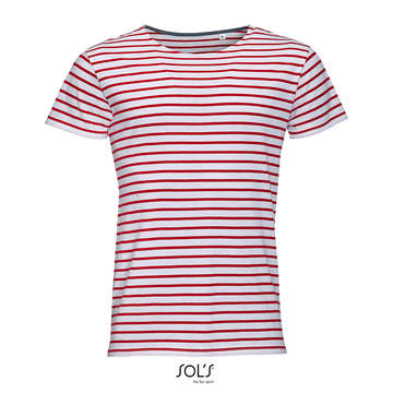 Mens Round Neck Striped T-Shirt Miles - 987 - BIANCO-ROSSO