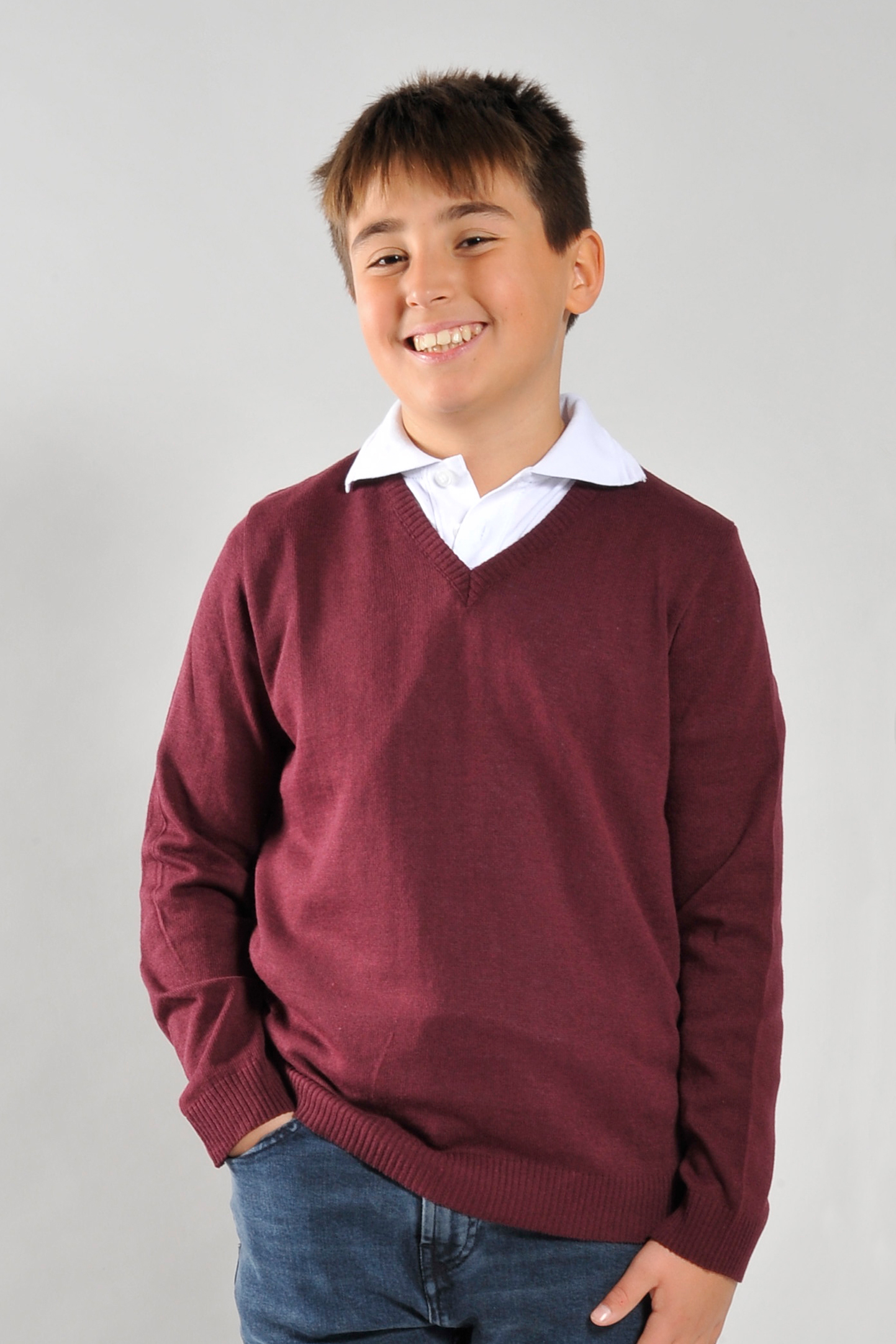 Pullover Bambino C/V 100% Cot. Rigenerato Bordeaux S