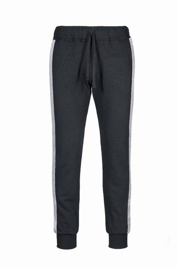 Pantalone fit in felpa fondo con costina - R1275 - Nero Riga Cenere