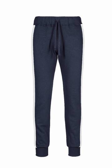 Pantalone fit in felpa fondo con costina - R1899 - Blu Riga Bianca