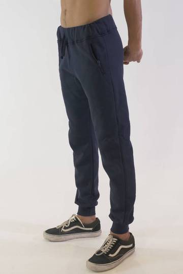 Pantalone fit in felpa fondo con costina tasche con zip - Pantalone fit in felpa fondo con costina tasche con zip