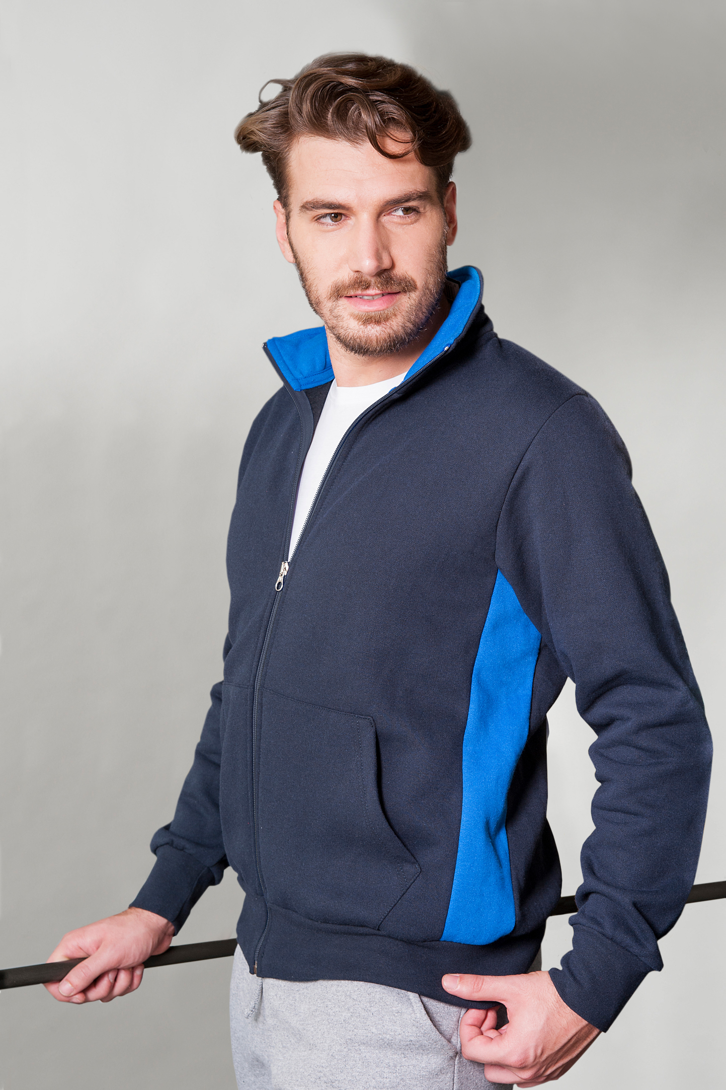Felpa Jacket Zip Lunga Contrast70/30% Cot/Pol 280g Blu/Royal Sport S