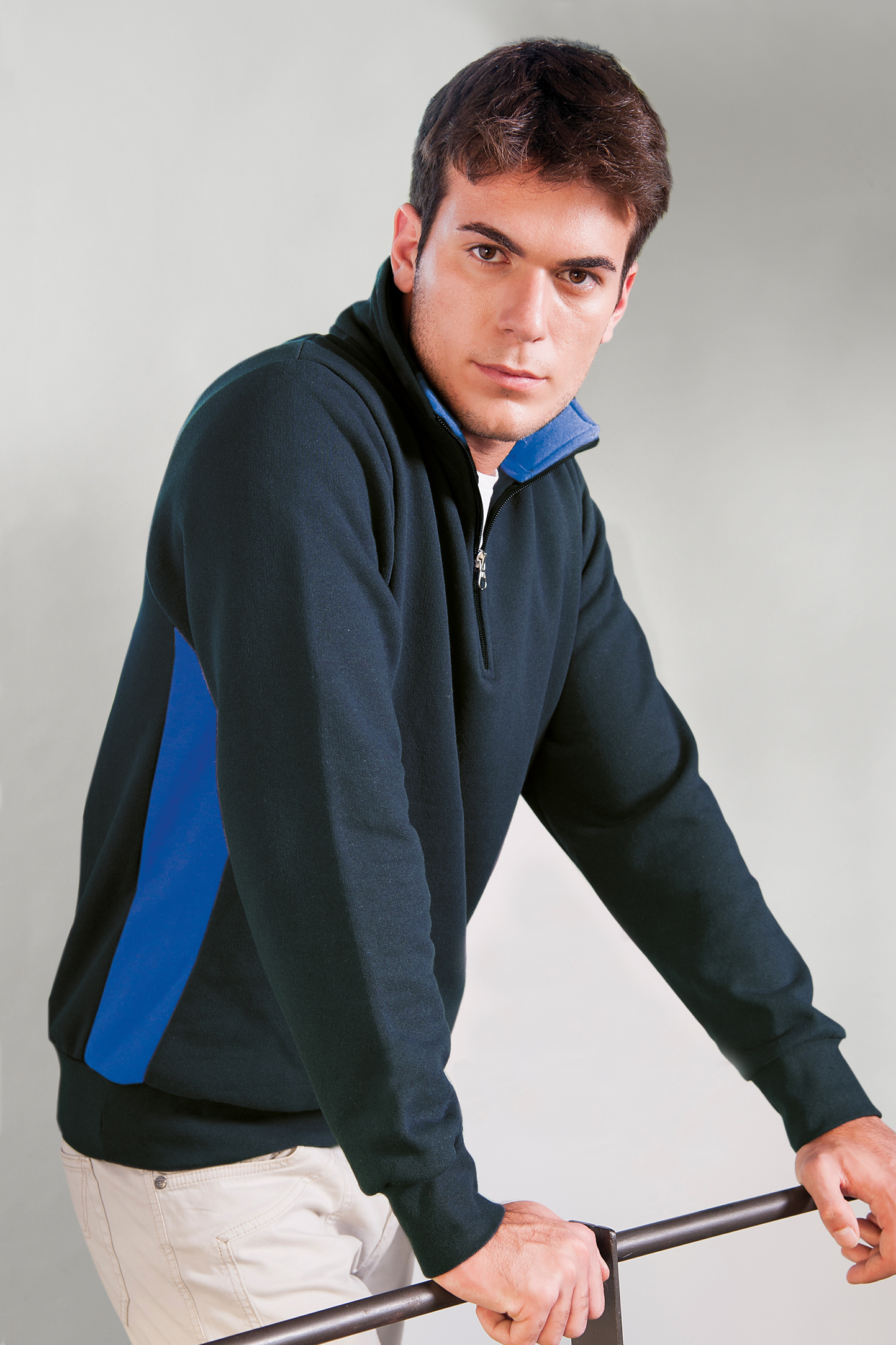 Felpa Collo Zip Contrast 70/30% Cot/Pol 280 gr/m2 Blu/Royal Sport S