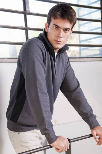 Felpa collo zip con fianchetti contrast