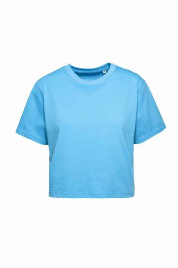 Maglia corta donna girocollo manica corta - TU - Turchese