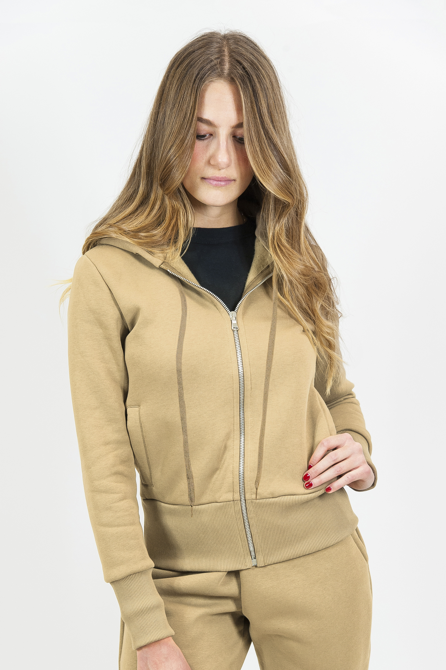 Felpa Soft Donna Capp/Zip 75/25% Cot/Pol 320 gr/m2 Nero XS - Blu Navy XS 3/4 anni