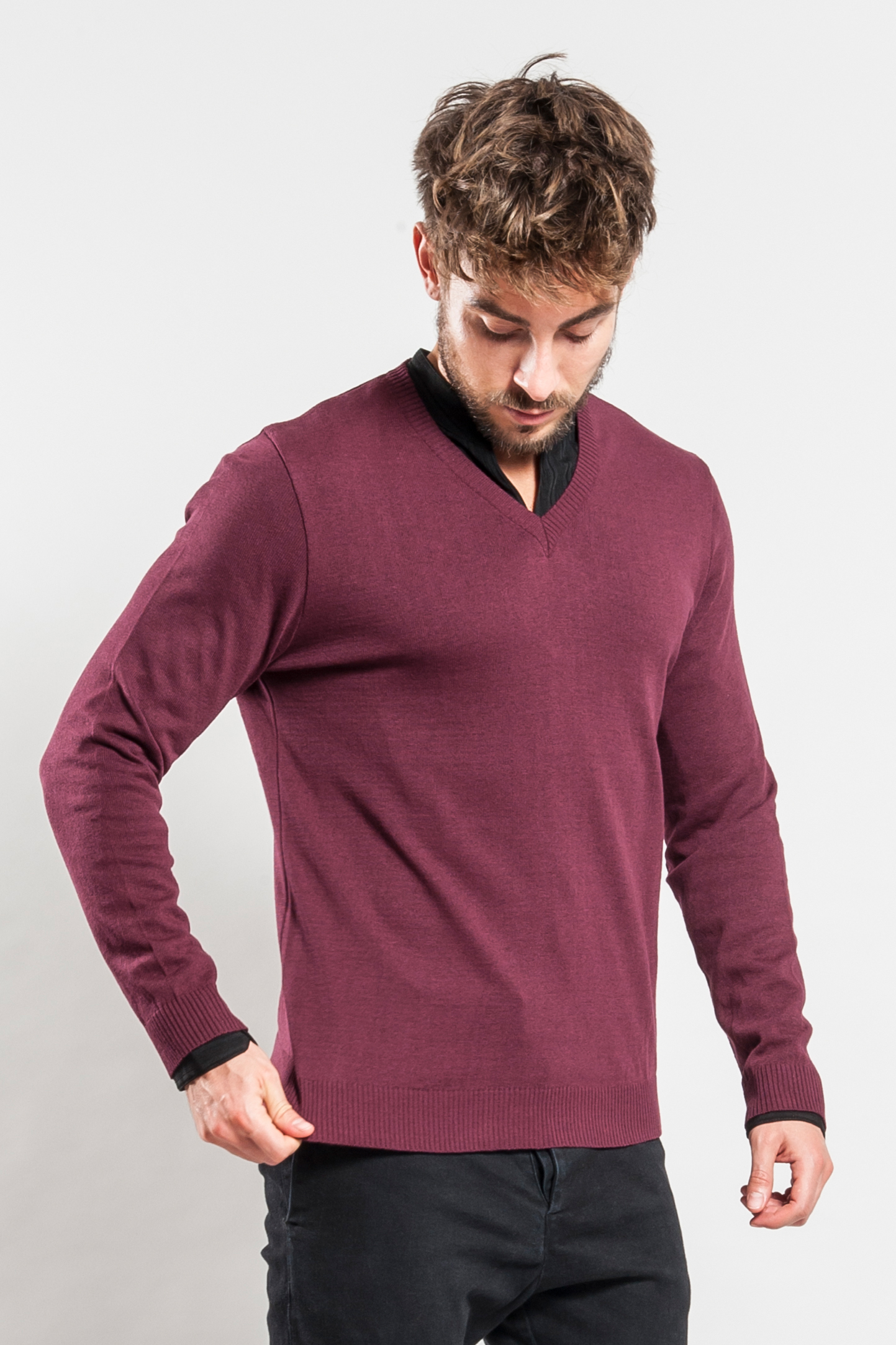 Pullover C/V 100% Cot. Rigenerato Bordeaux XS