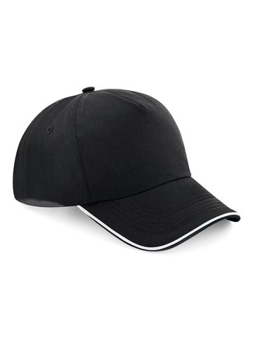Aut 5 Panel Cap - Piped Peak - BLACK-WHITE
