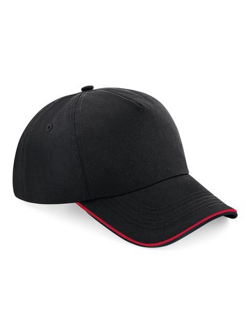 Aut 5 Panel Cap - Piped Peak - BLACK-CLASSIC RED