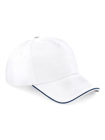 Aut 5 Panel Cap - Piped Peak - WHITE-FRENCH NAVY