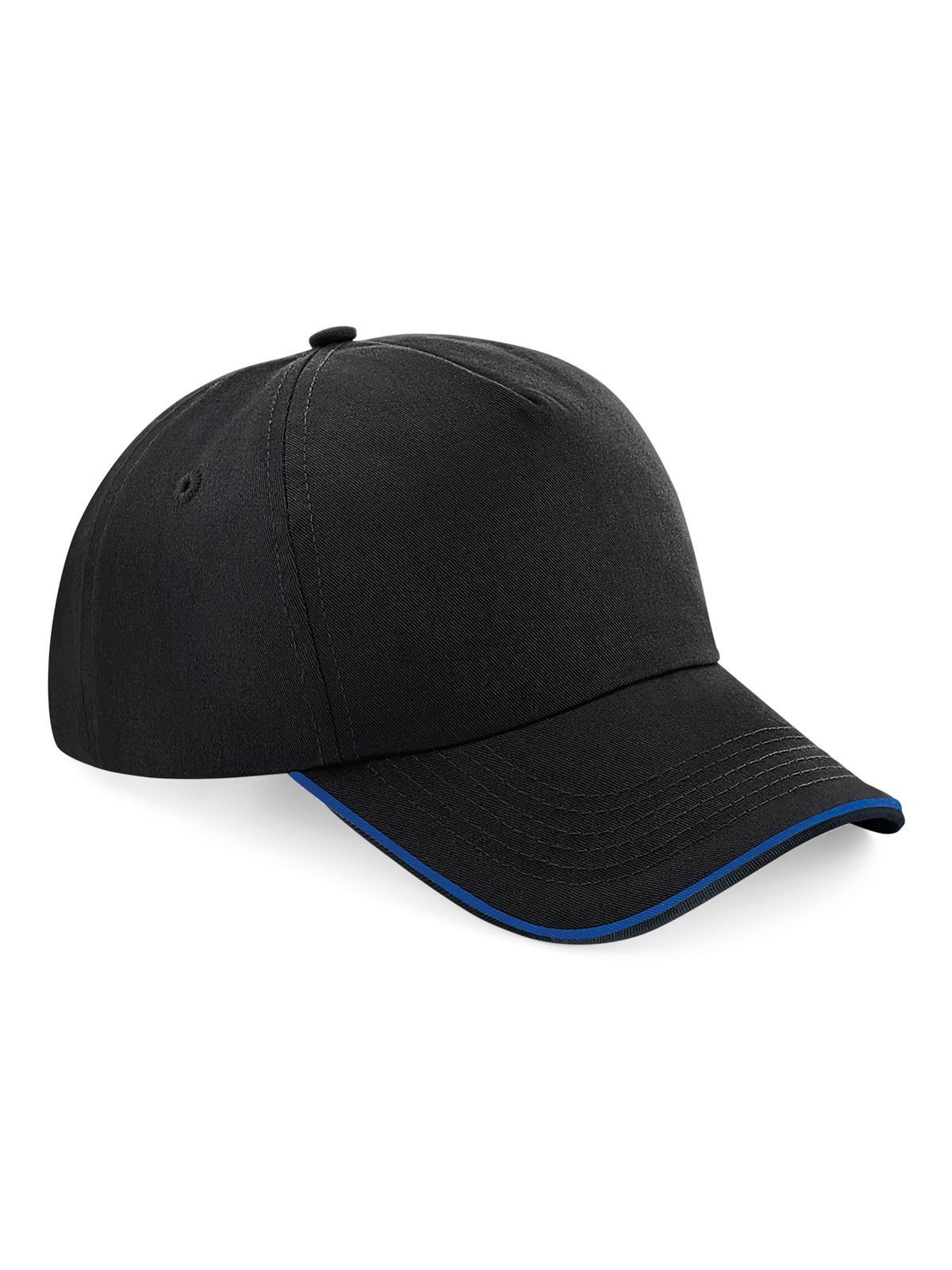 Authentic 5 Panel Cap - Piped Peak - Black/bright royal