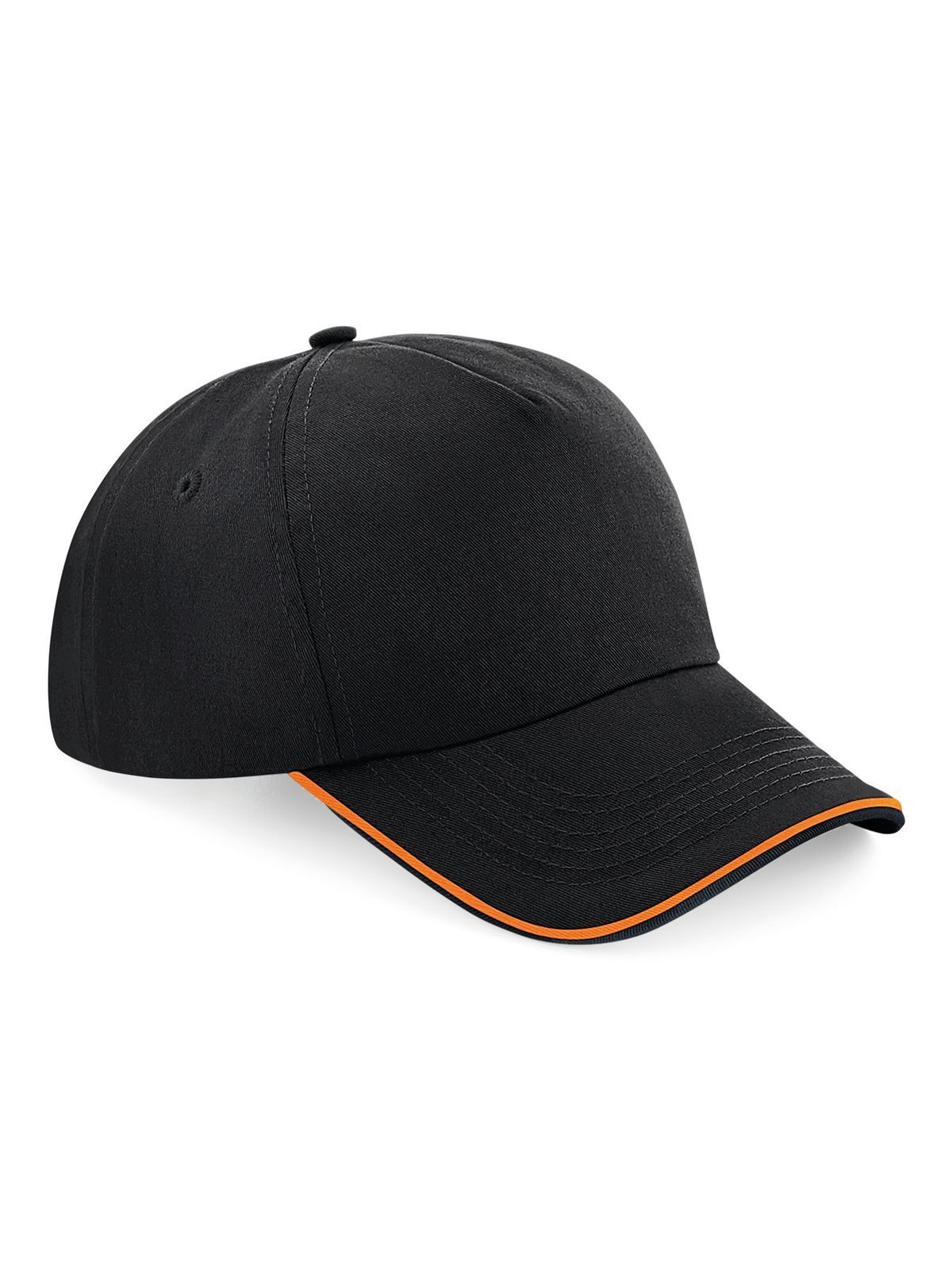 Authentic 5 Panel Cap - Piped Peak - Black/orange