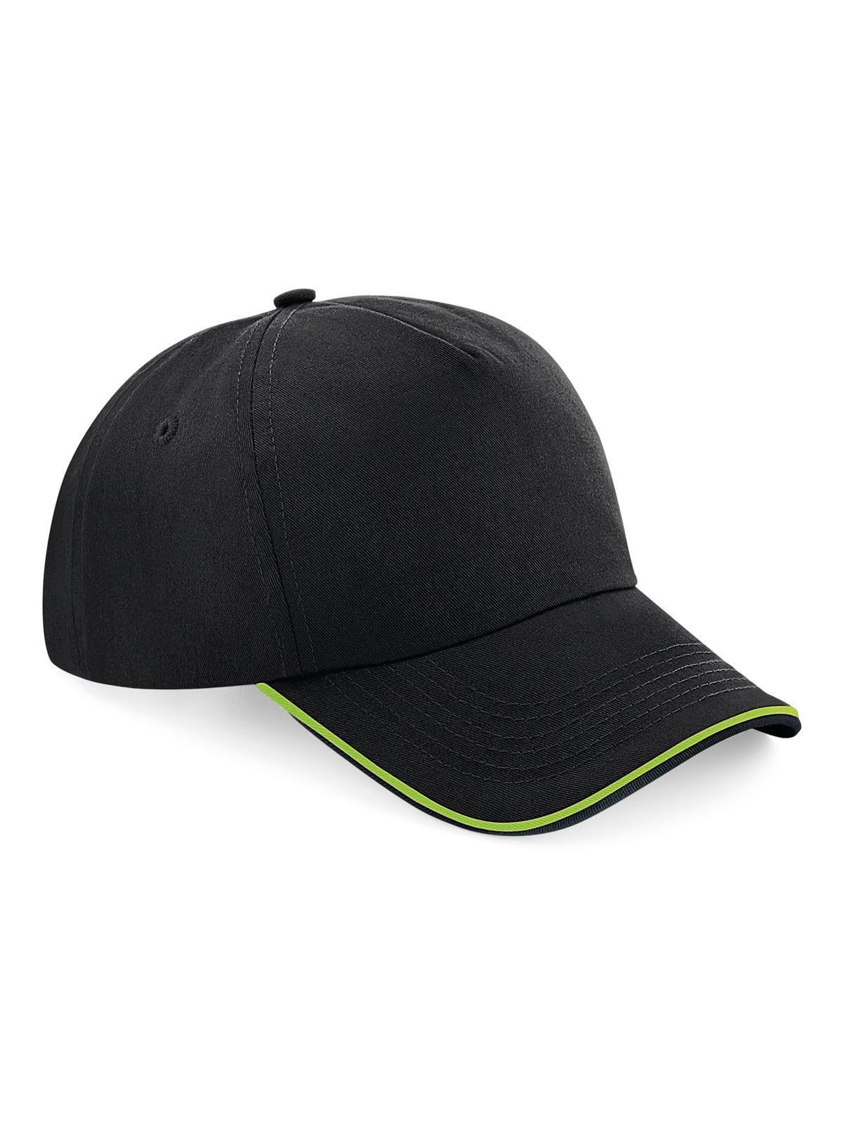 Authentic 5 Panel Cap - Piped Peak - Black/lime green