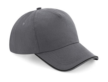 Aut 5 Panel Cap - Piped Peak - BLACK-GREY