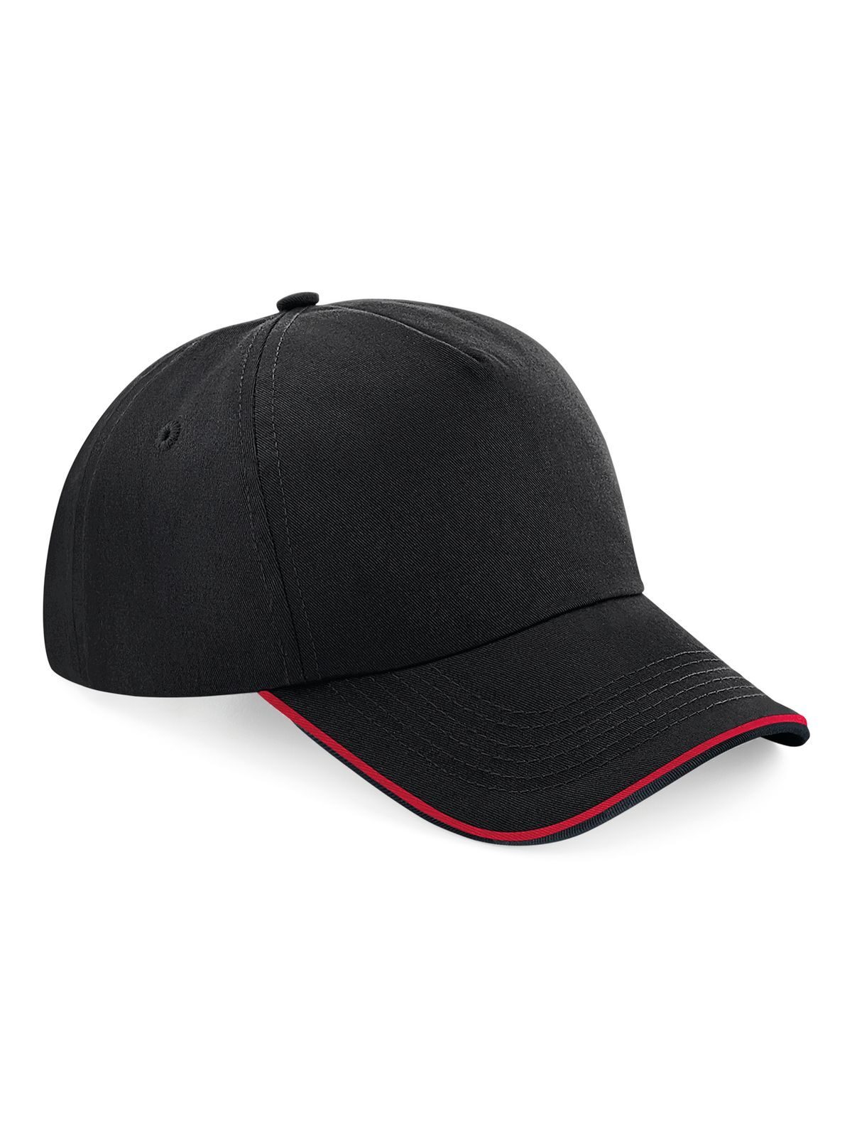 Authentic 5 Panel Cap - Piped Peak - Black Classic Red