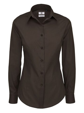 Camicia donna LS Poplin Black Tie Elastane - 146 - Coffee Bean