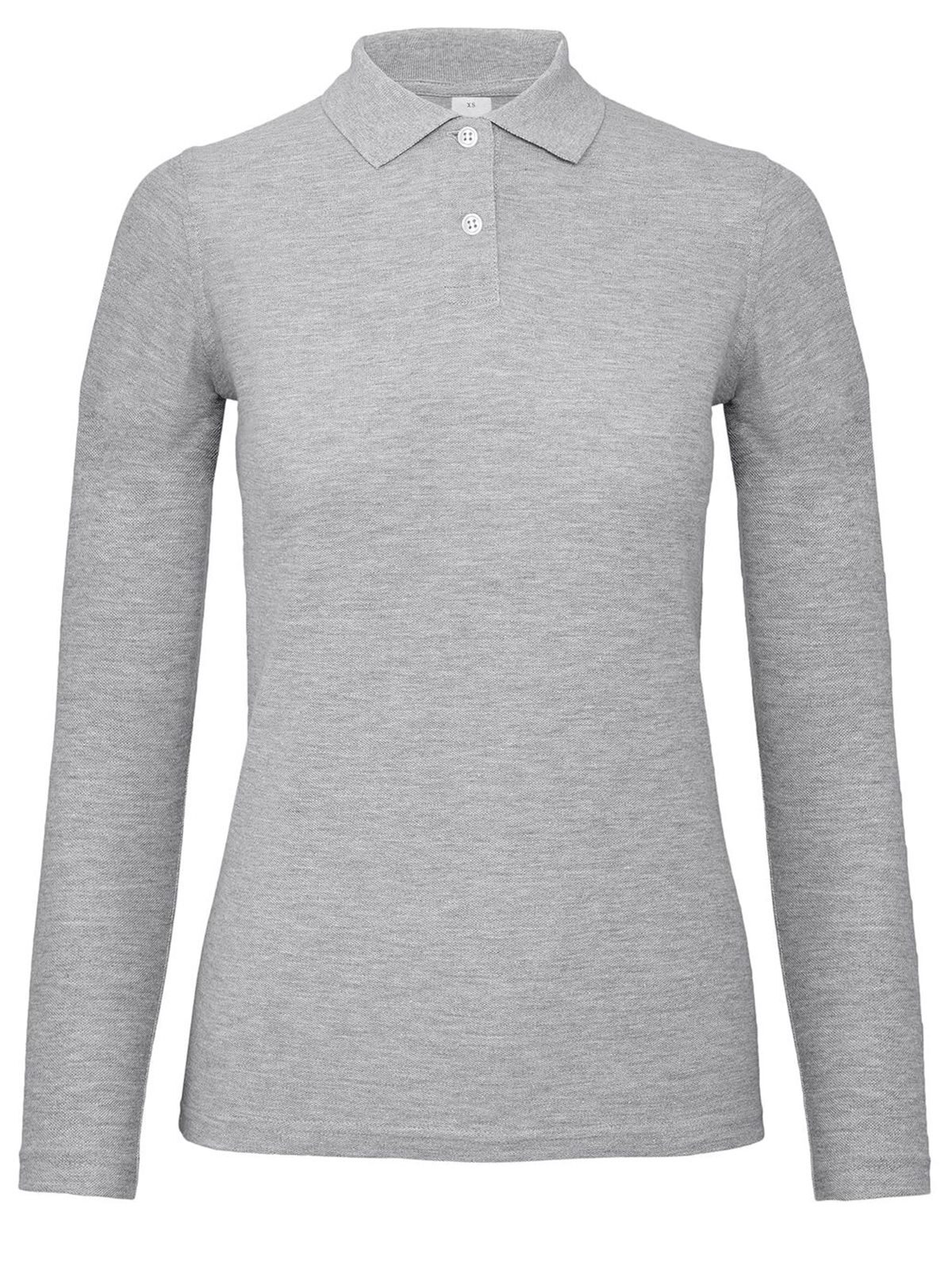 Women´s Long Sleeve Polo ID.001 - 610 - Heather Grey