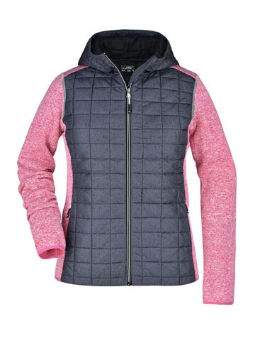 Ladies' Knitted Hybrid Jacket - PMANM - pink-melange-anthracite-melang