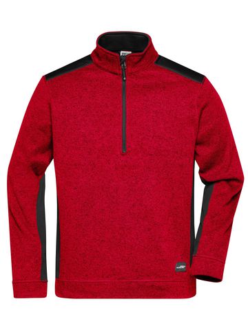 Men's Knitted Workwear Fleece Half-Zip - RDMEBL - RED MELANGE- BLACK