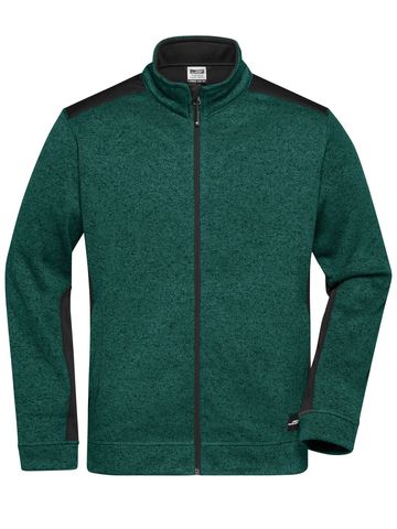 Men's Knitted Workwear Fleece Jacket - DGMBL - DARK GREEN MELANGE -BLACK