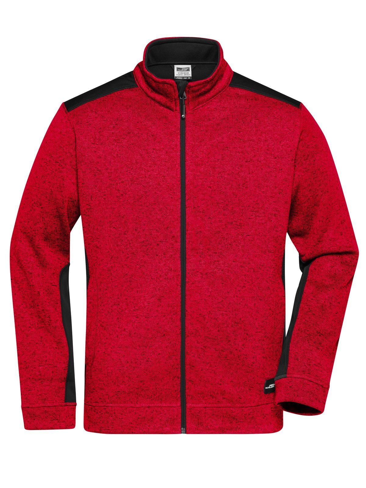 Men´s Knitted Workwear Fleece Jacket -STRONG- - RDMEBL - RED MELANGE- BLACK