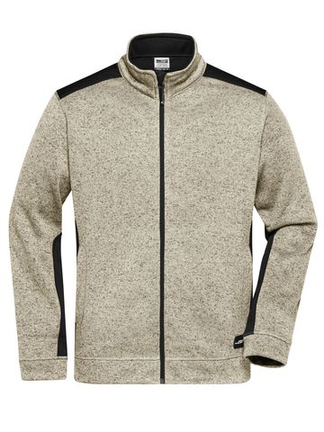 Men's Knitted Workwear Fleece Jacket - STMBL - STONE MELANGE - BLACK