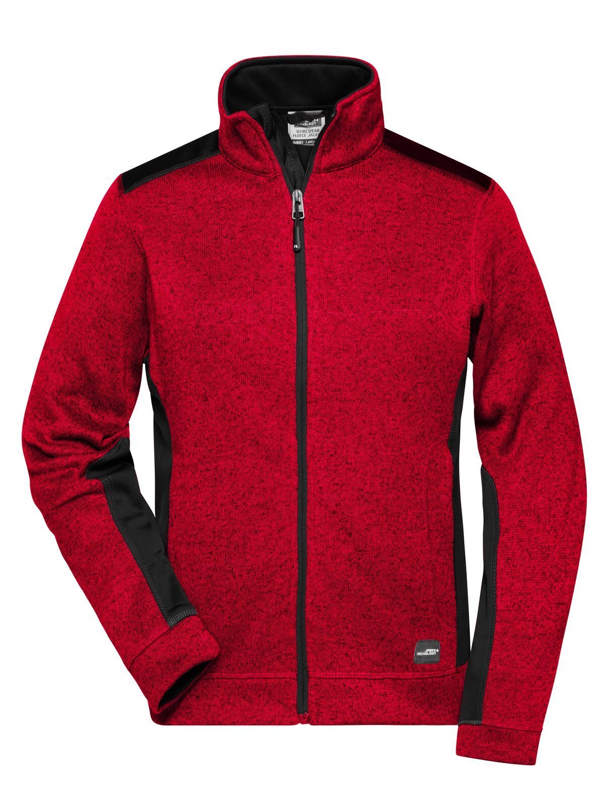 Ladies´ Knitted Workwear Fleece Jacket -STRONG- - RDMEBL - RED MELANGE- BLACK