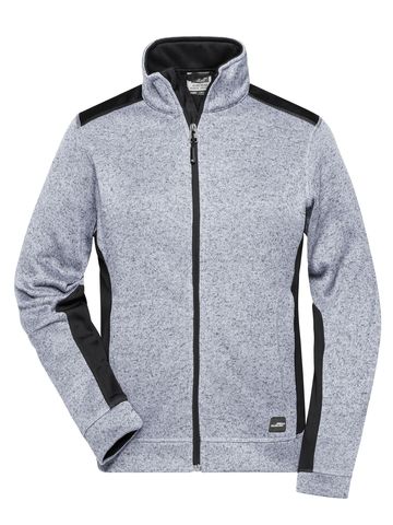 Ladies' Knitted Workwear Fleece Jacket - WHMCB - WHITE MELANGE -CARBON