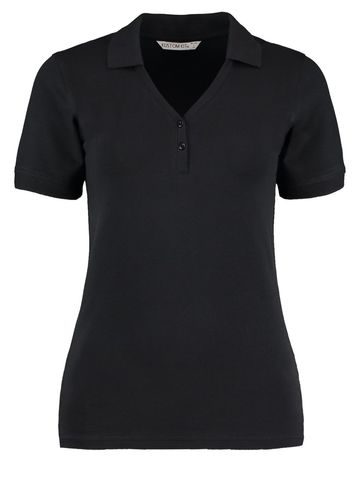 Sophia V Neck Comfortec Polo - BCK- BLACK