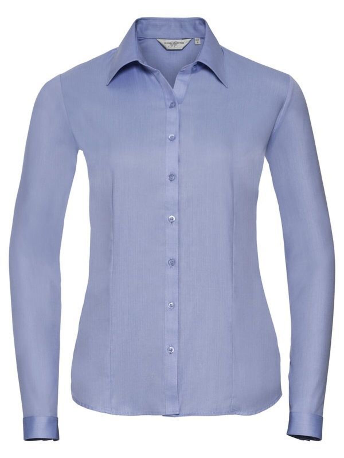 Ladies' Long Sleeve Tailored Herringbone Shirt - Light Blue