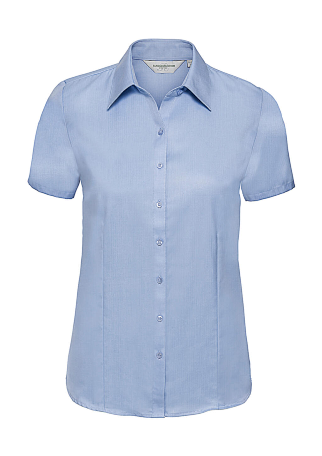Ladies' Short Sleeve Tailored Herringbone Shirt - Light Blue