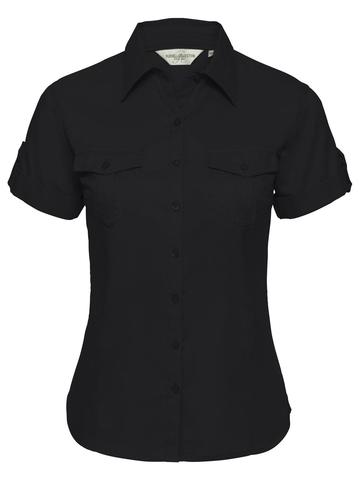 Camicia donna maniche corte con risvolto - 36 - Black
