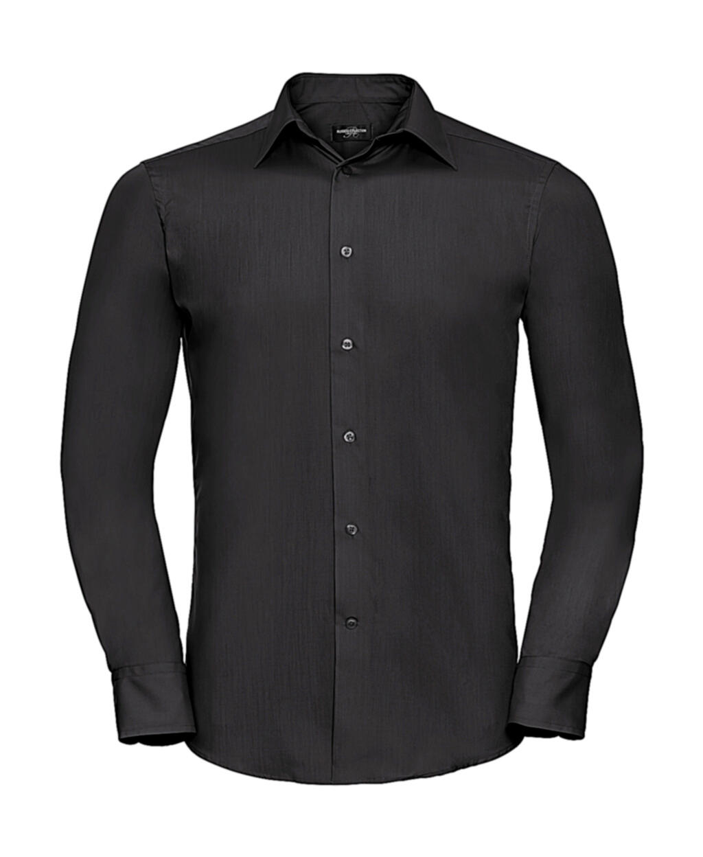 Men's Long Sleeve Tailored Polycotton Poplin Shirt - 36 - Black