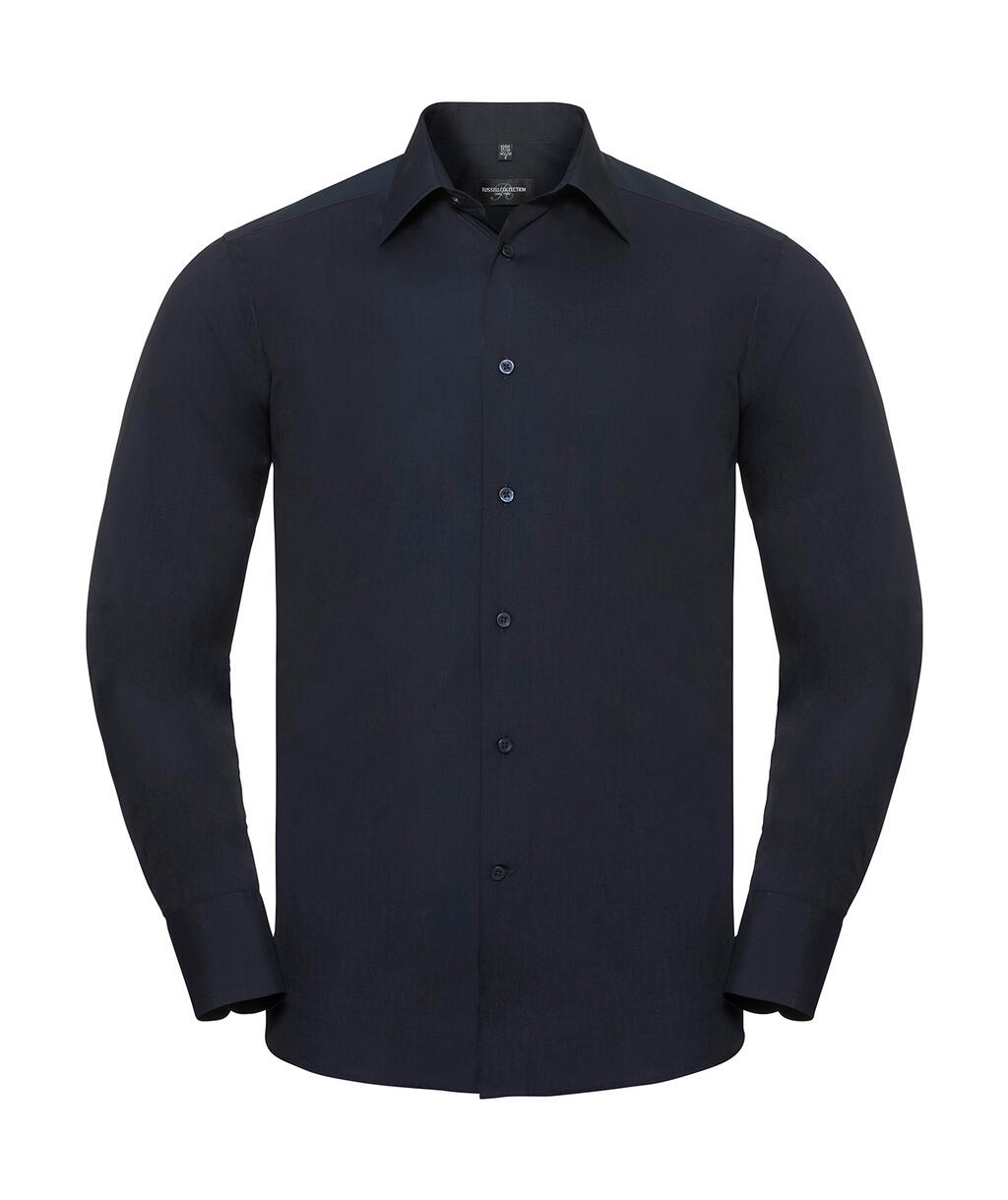 Men's Long Sleeve Tailored Polycotton Poplin Shirt - French Navy