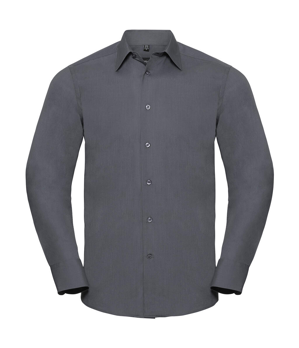 Men's Long Sleeve Tailored Polycotton Poplin Shirt - Convoy Grey