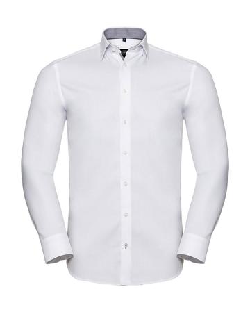 Camicia LS Tailored Contrast Herringbone - 087 - WHITE-SILVER-CONVOY GREY