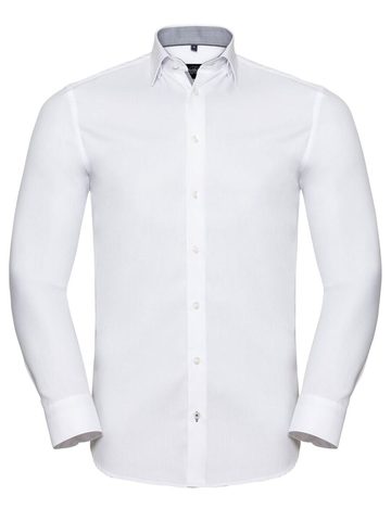 Camicia LS Tailored Contrast Herringbone - W4 - WHITE