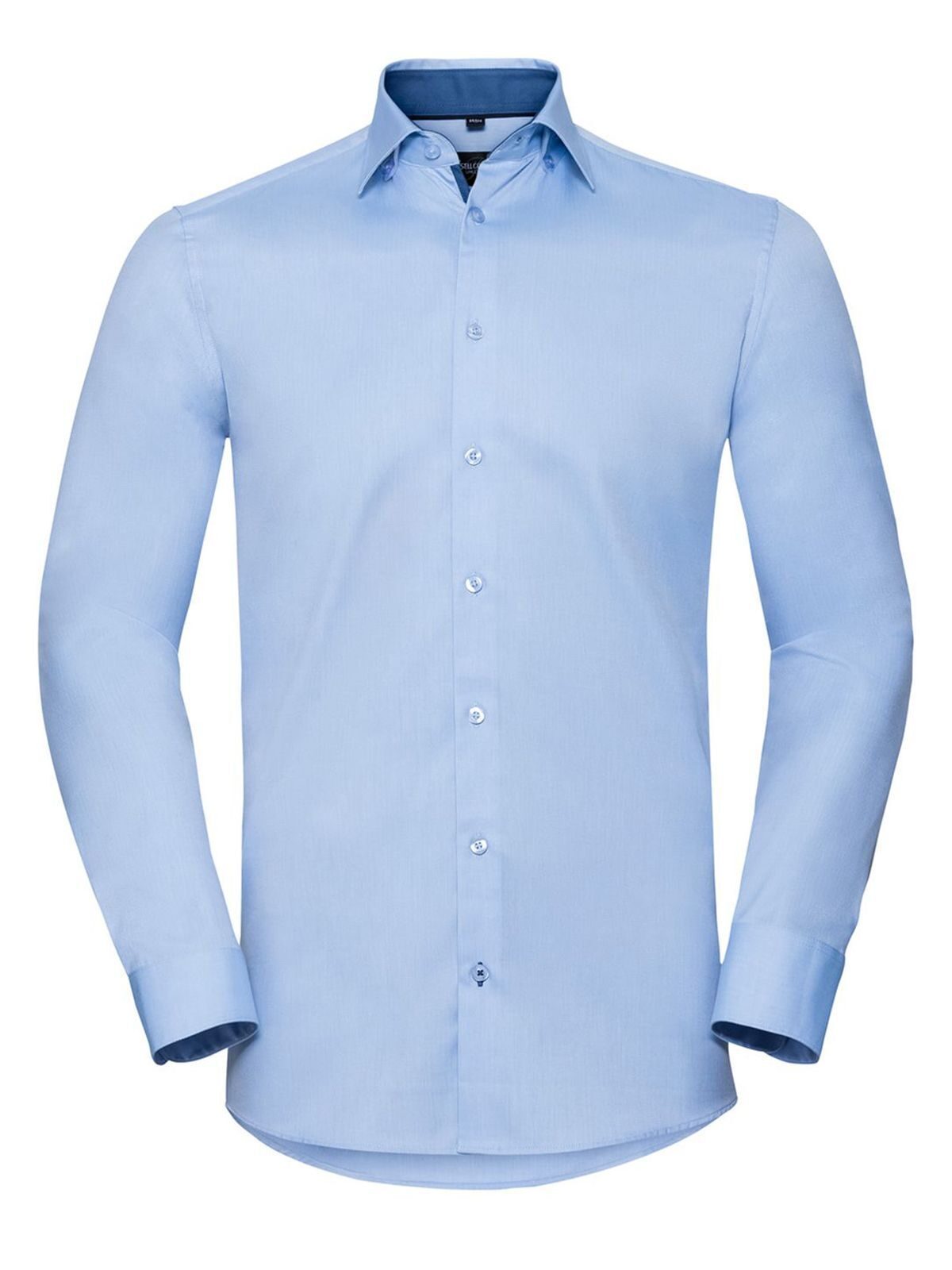 Men's Long Sleeve Tailored Contrast Herringbone Shirt - LB - Light Blue