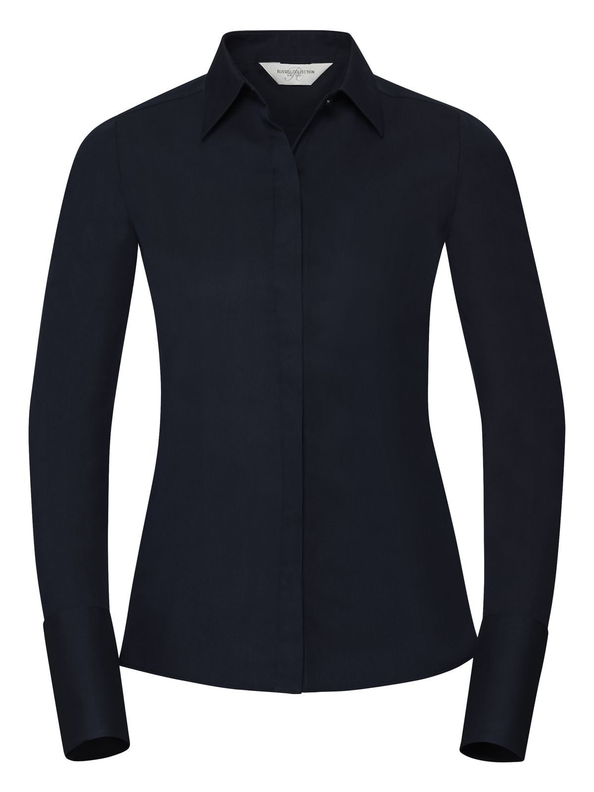 Ladies' Long Sleeve Fitted Ultimate Stretch Shirt - B4 - Bright Navy/Oxford Blue/White