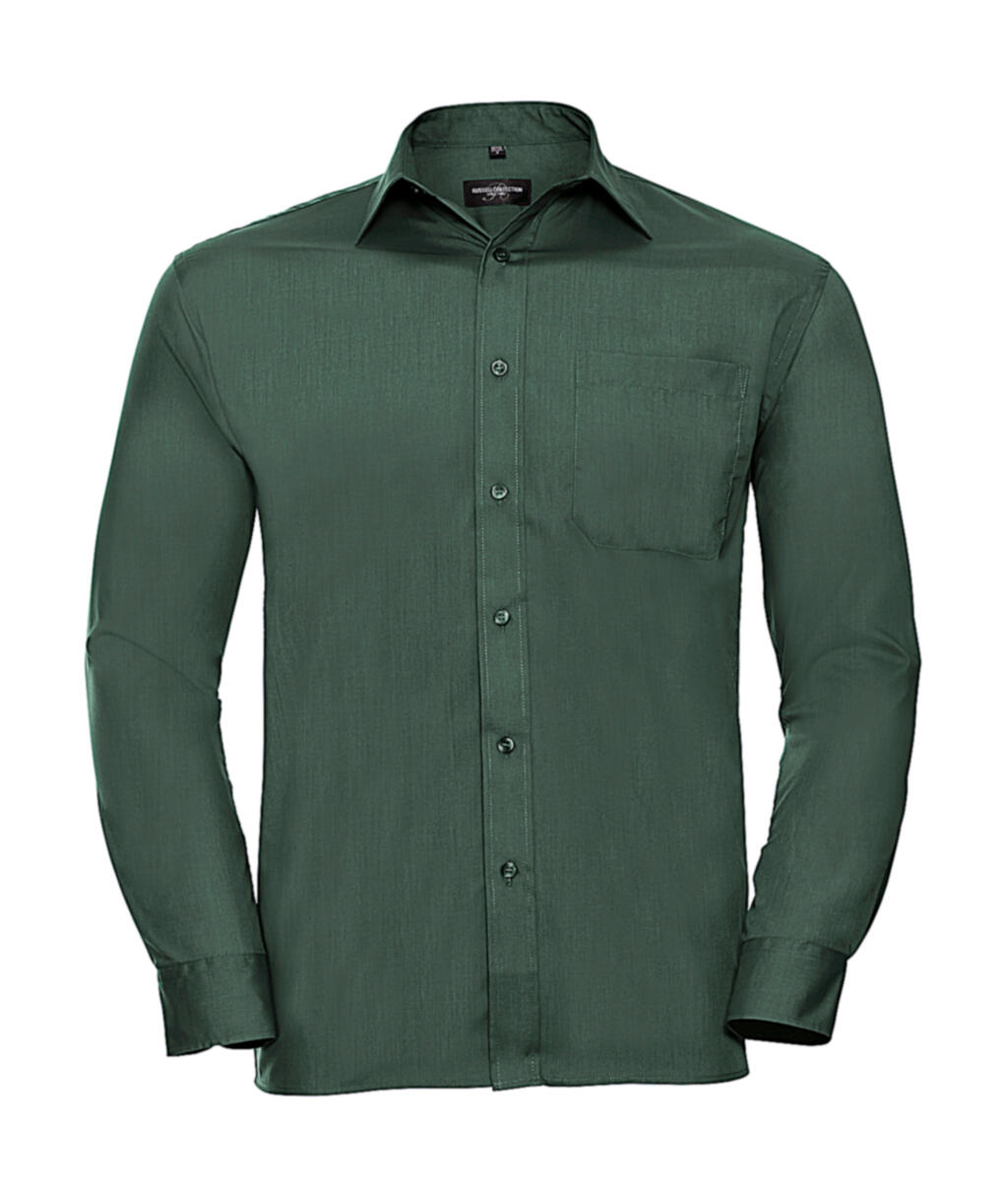 Men's Long Sleeve Classic Polycotton Poplin Shirt - 38 - Bottle Green