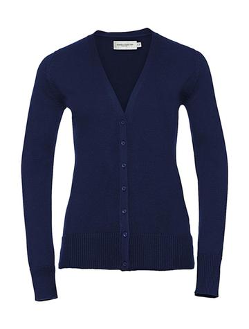 Ladies' V-Neck Knitted Cardigan - D2 - Denim Marl
