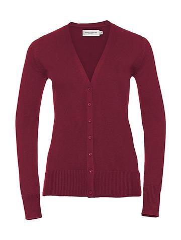 Ladies' V-Neck Knitted Cardigan - MC - Cranberry Marl