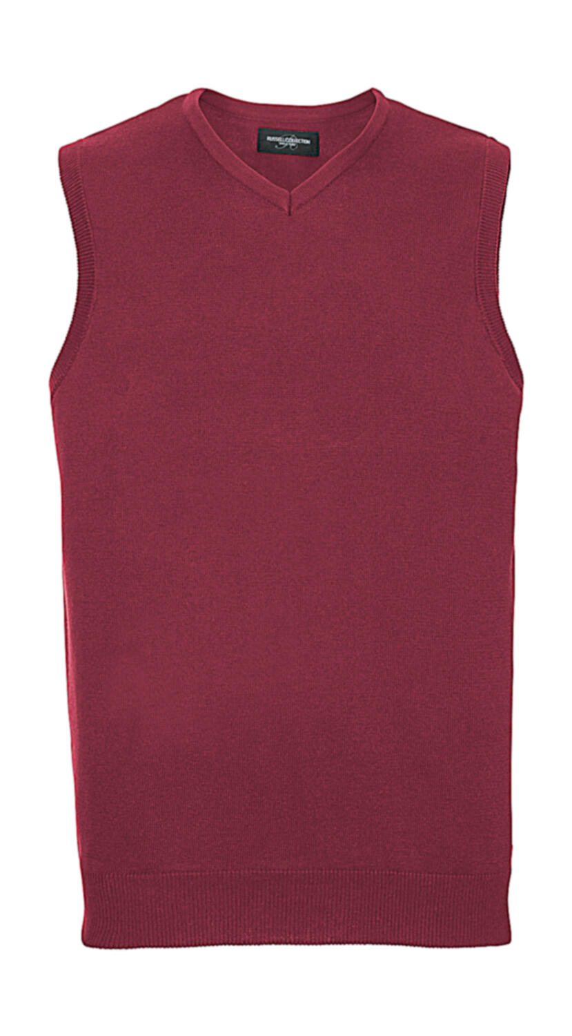 Men's V-Neck Sleeveless Knitted Pullover - Cranberry Marl