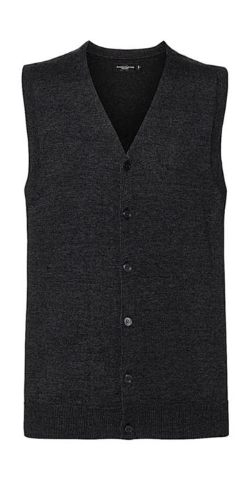 Men's V-Neck Sleeveless Knitted Cardigan - CM - Charcoal Marl