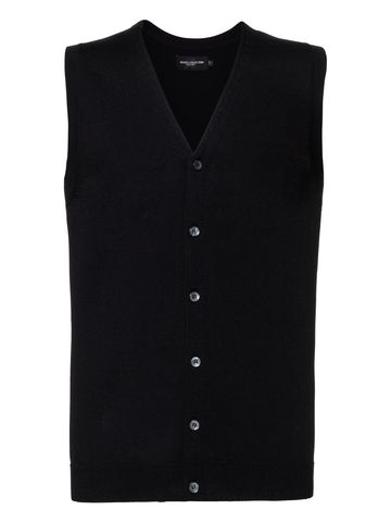 Men's V-Neck Sleeveless Knitted Cardigan - 36 - Black