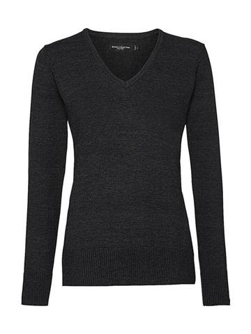 Ladies' V-Neck Knitted Pullover - CM - Charcoal Marl
