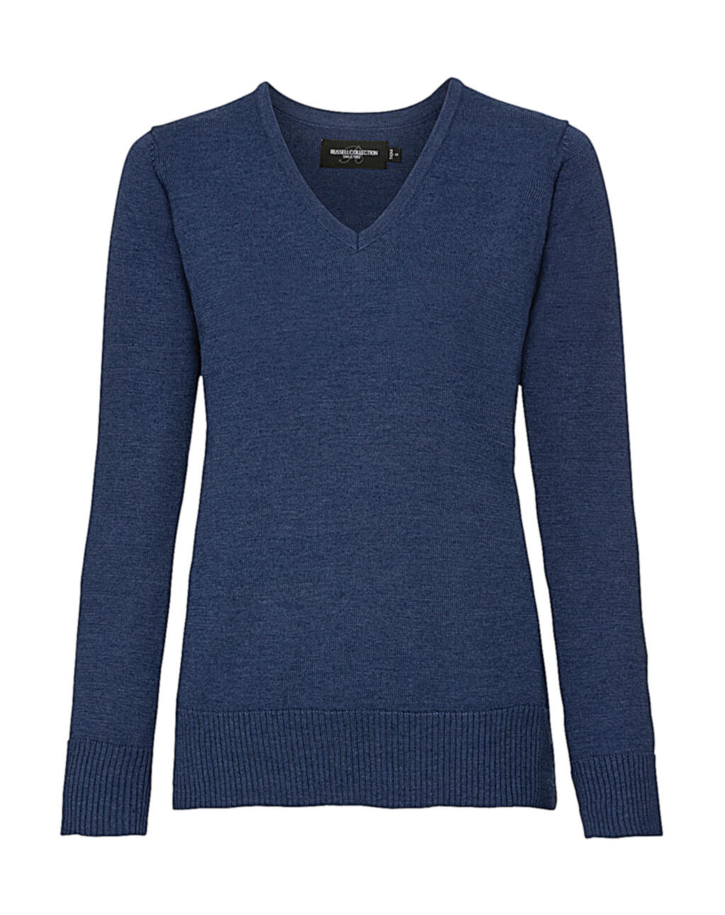 Ladies´ V-Neck Knitted Pullover - Denim Marl