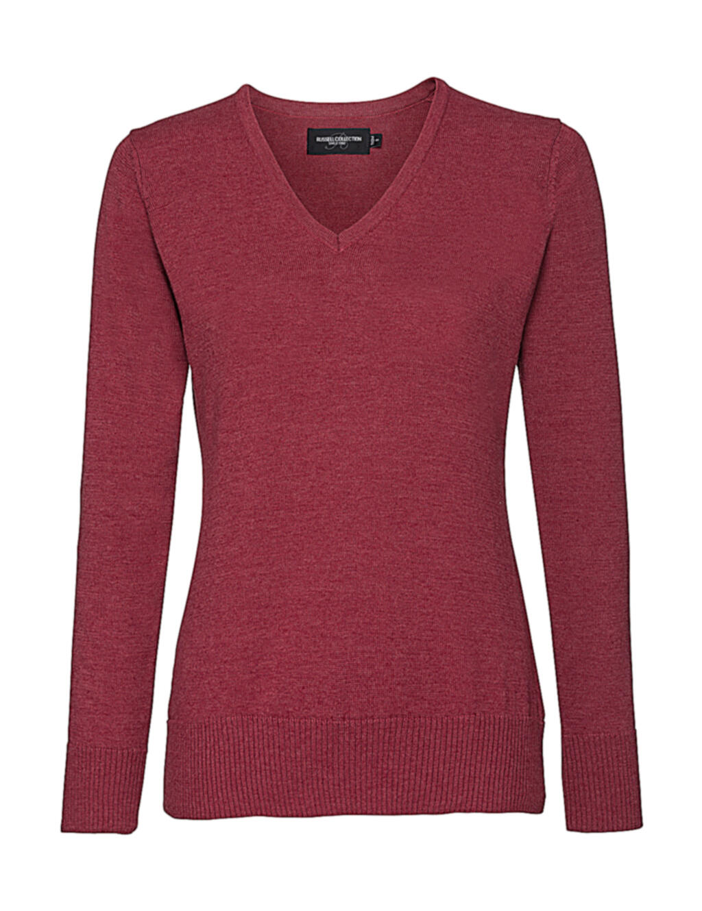 Ladies´ V-Neck Knitted Pullover - Cranberry Marl
