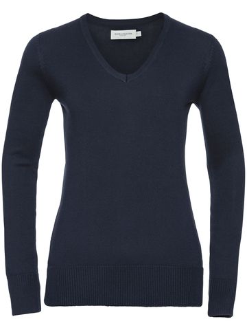 Ladies' V-Neck Knitted Pullover - FN - French Navy